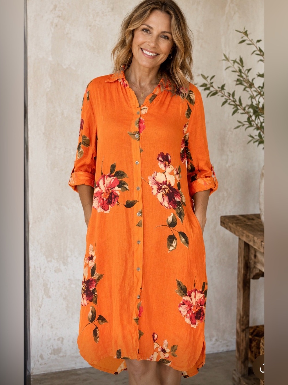 Milio-Milano wild rose dress orange linen S